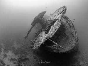 Das Heck der SS Thistlegorm mit der großen imposanten FLAK Kanone ruht seit 80 Jahren auf dem Meeresgrund